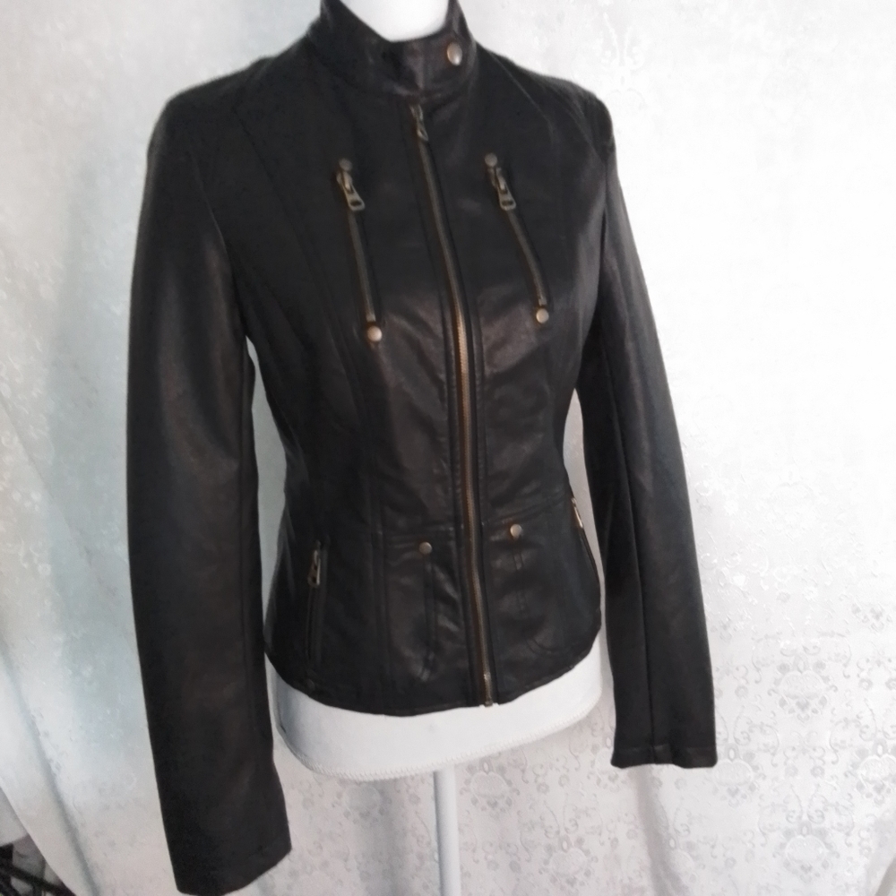 Lulu's faux vegan black leather  jacket with zippers size small - Picture 8 of 10
